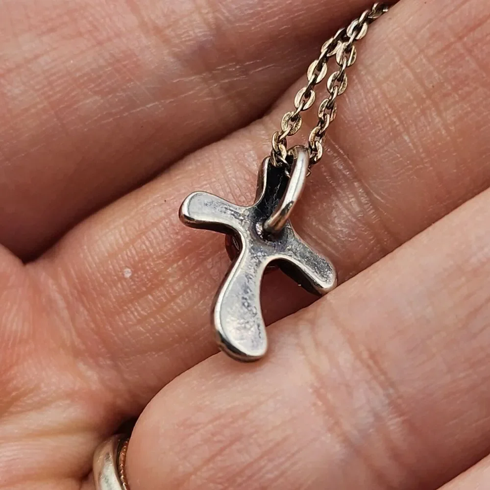Vintage Dainty Sterling Silver Genuine Amber Center Cross Pendant 18